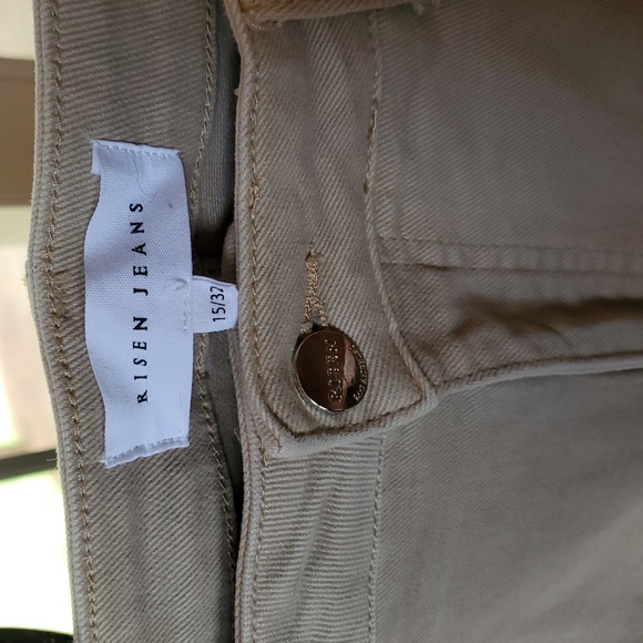 Risen Jeans Cargo Tan High Rise Wide Leg Sz 15 W32 Pants w Trendy Hem Hack - Picture 5 of 14